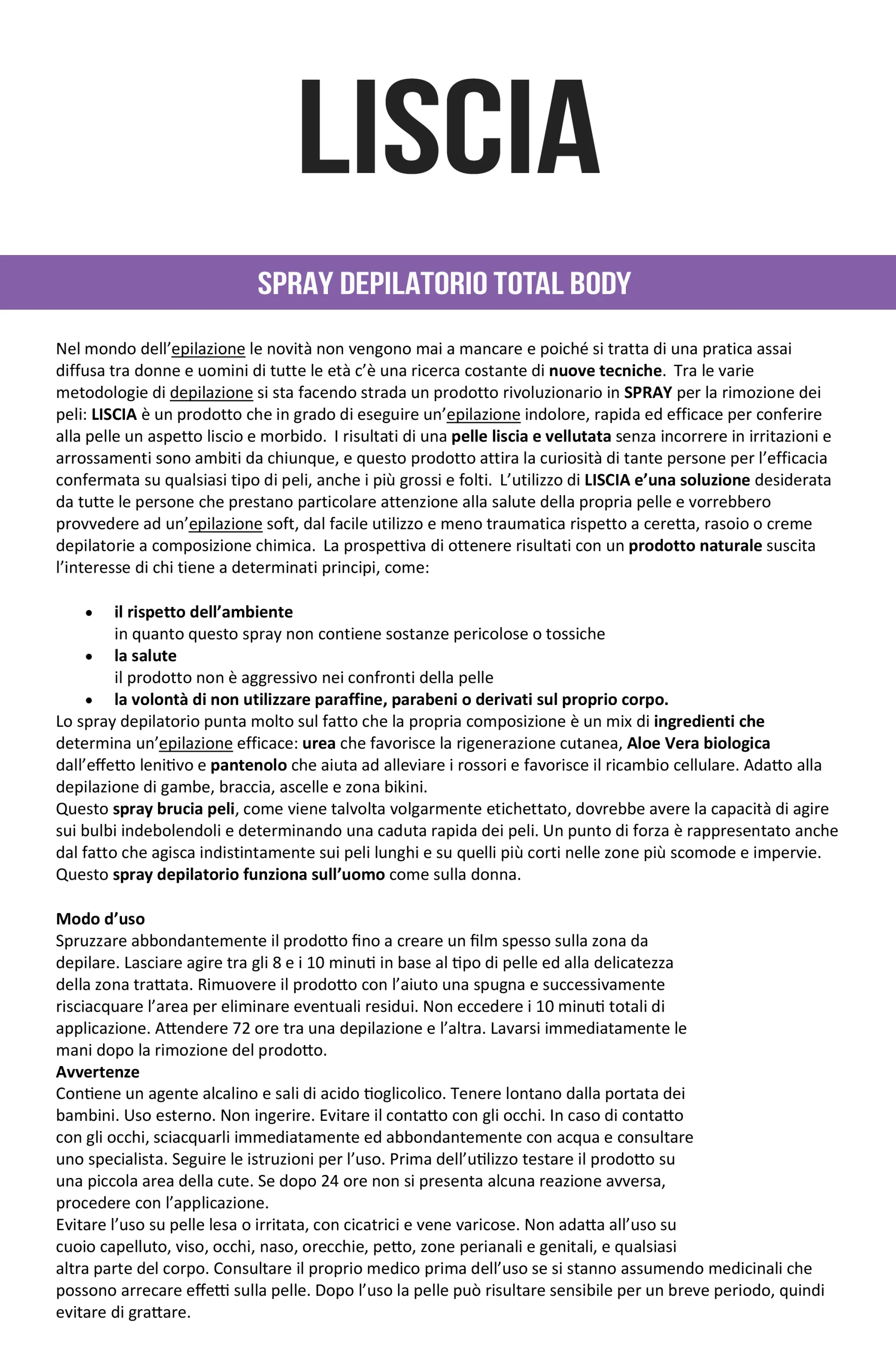 Liscia 100 ml depilazione